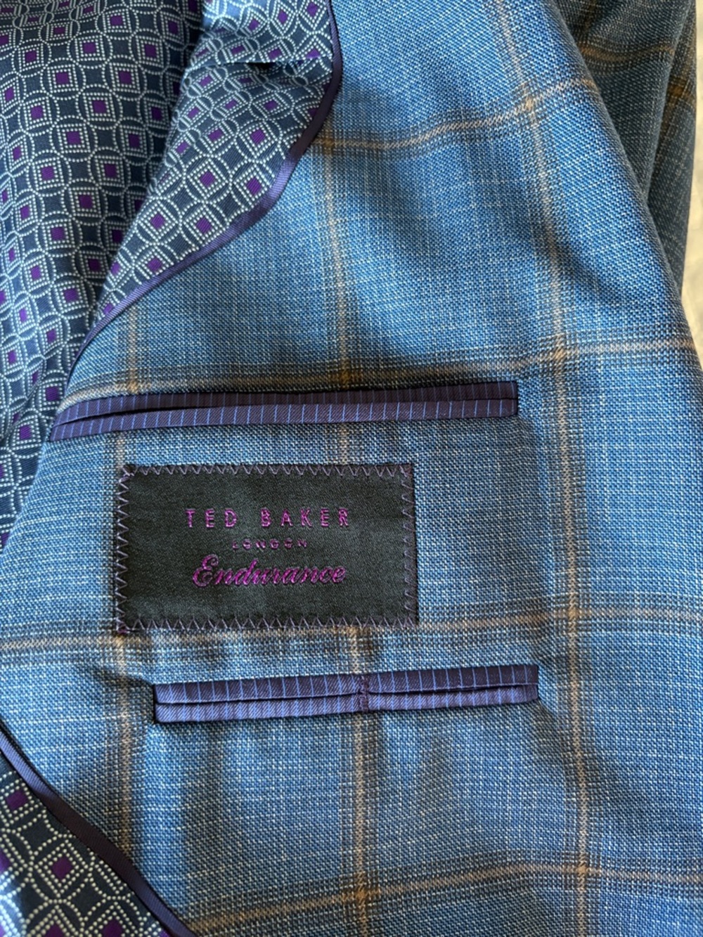 Ted Baker Blue Plaid Sport Coat with Brown Windowpane - Picture 3 of 5